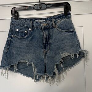 Frayed Hem Blue Denim Shorts